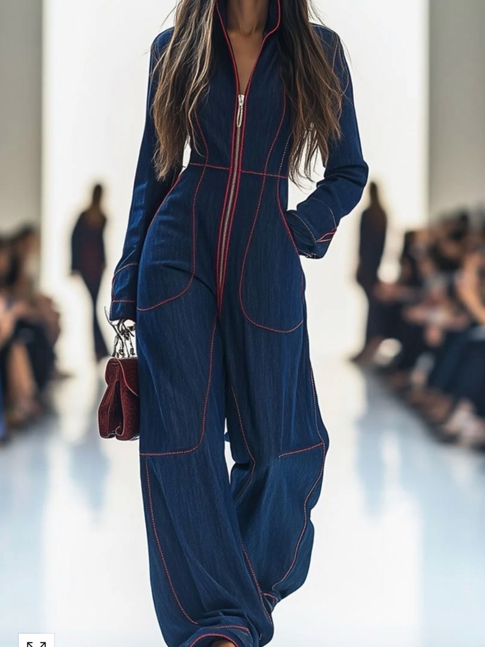 WOMEN'S WIDE LEG DENIM JUMPSUIT WITH FRONT ZIP
